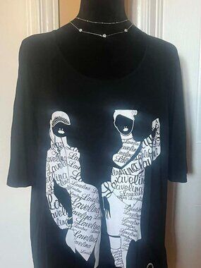 Red Coral Black and White Graphic Shirt with Shiny Rhinestones Pocket (C31)